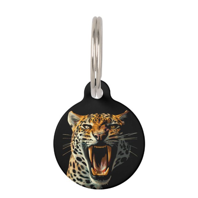 Leopard roaring attack head pet ID tag (Front)