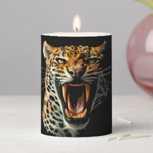 Leopard roaring attack head pillar candle