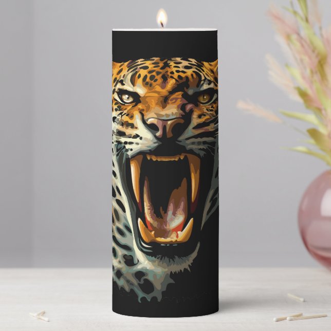 Leopard roaring attack head pillar candle (In Situ)