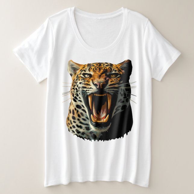 Leopard roaring attack head plus size T-Shirt (Design Front)