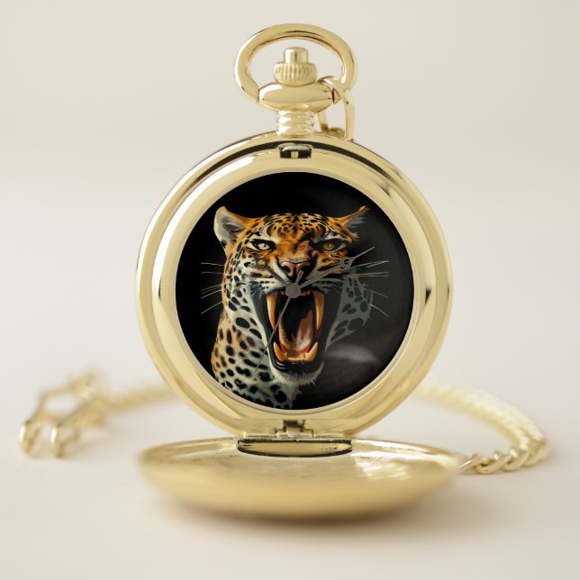 Leopard roaring attack head pocket watch (Inside)