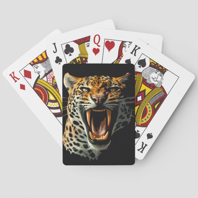 Leopard roaring attack head poker cards (Back)