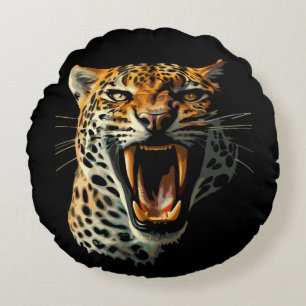 Leopard roaring attack head round pillow