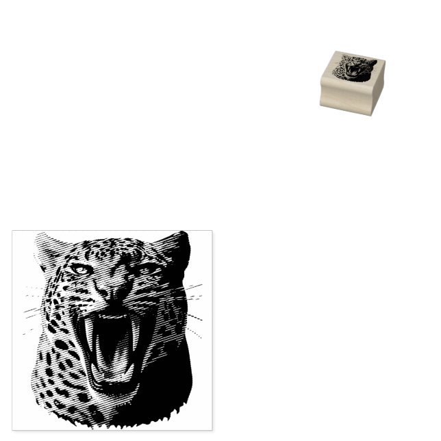 Leopard roaring attack head rubber stamp (Stamped)
