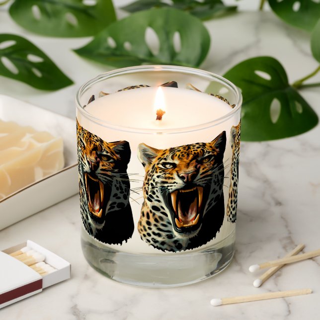 Leopard roaring attack head scented candle (Lit)