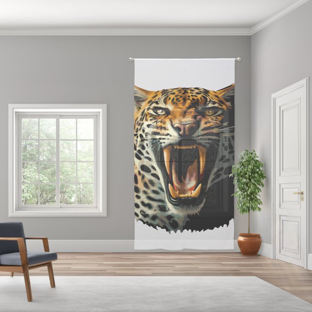 Leopard roaring attack head sheer curtains (Wide)