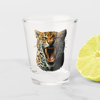 Leopard roaring attack head shot glass