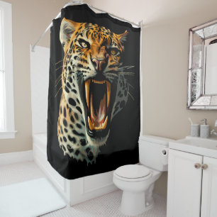 Leopard roaring attack head shower curtain