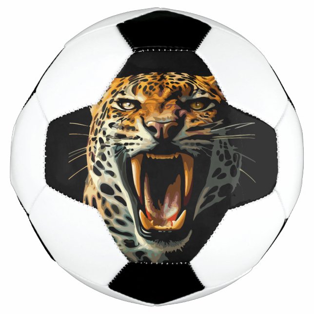 Leopard roaring attack head soccer ball (Front)