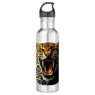 Leopard roaring attack head stainless steel water bottle