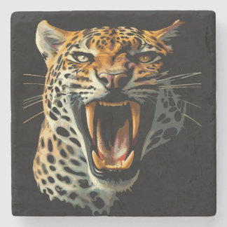 Leopard roaring attack head stone coaster