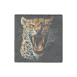 Leopard roaring attack head stone magnet