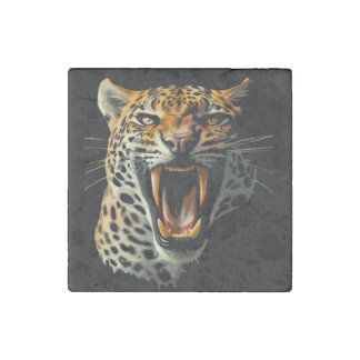 Leopard roaring attack head stone magnet