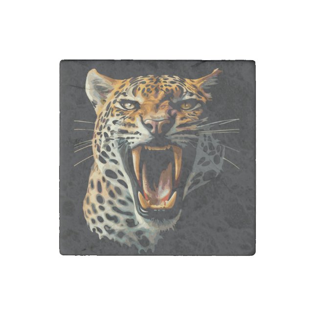Leopard roaring attack head stone magnet (Front)