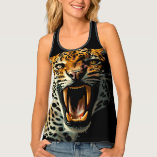 Leopard roaring attack head tank top