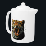 Leopard roaring attack head teapot<br><div class="desc">Fierce Powerful Leopard Roaring attack portrait close up with long fangs. Original vector illustration isolated on white Copyright BluedarkArt TheChameleonArt.</div>