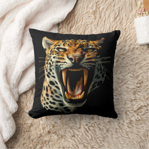 Leopard roaring attack head throw pillow
