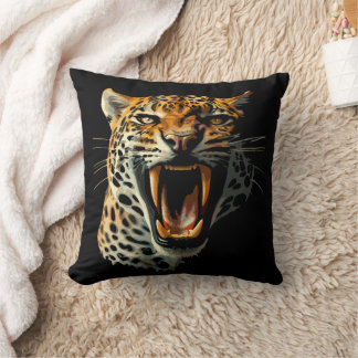 Leopard roaring attack head throw pillow