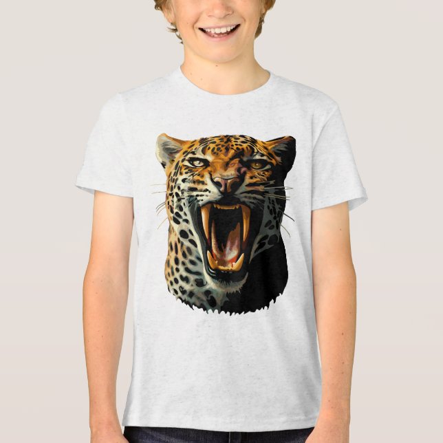 Leopard roaring attack head Tri-Blend shirt (Front)