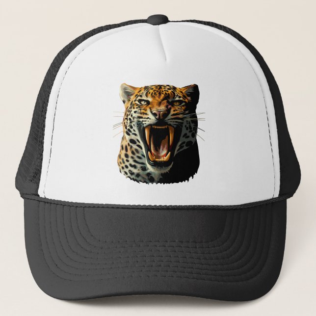 Leopard roaring attack head trucker hat (Front)