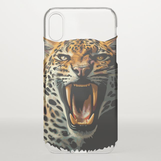 Leopard roaring attack head uncommon iPhone case (Back)