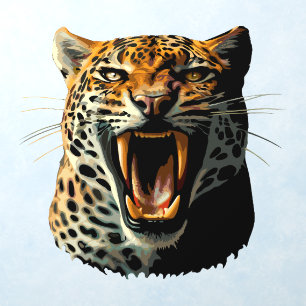 Leopard roaring attack head wall decal