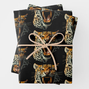 Leopard roaring attack head wrapping paper sheets