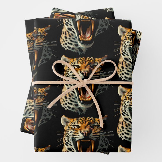 Leopard roaring attack head wrapping paper sheets (In situ)