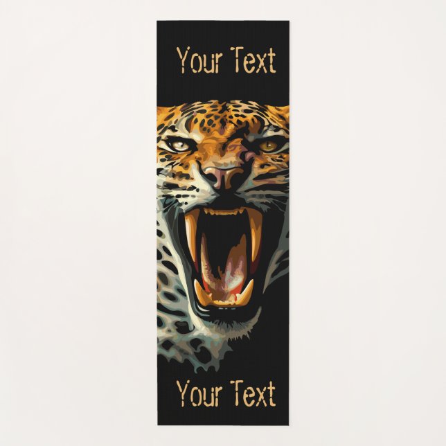 Leopard roaring attack head yoga mat (Front)