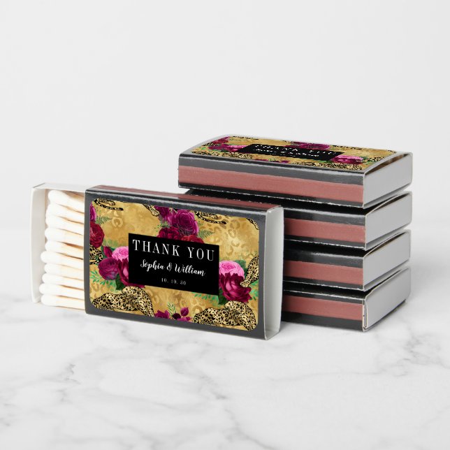 Leopard Rose Flower Gold Magenta Matchbox Matchboxes (Stacked)
