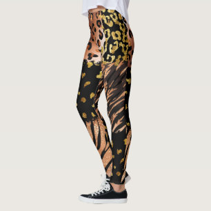Leopard rose gold abstract pattern on black leggings
