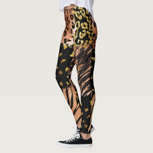 Leopard rose gold abstract pattern on black leggings