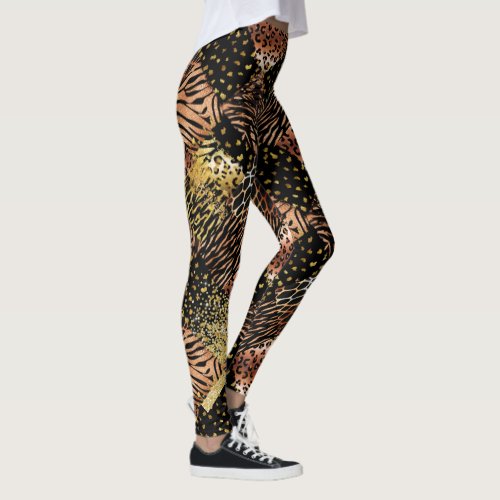 Leopard rose gold copper black animal print chic leggings