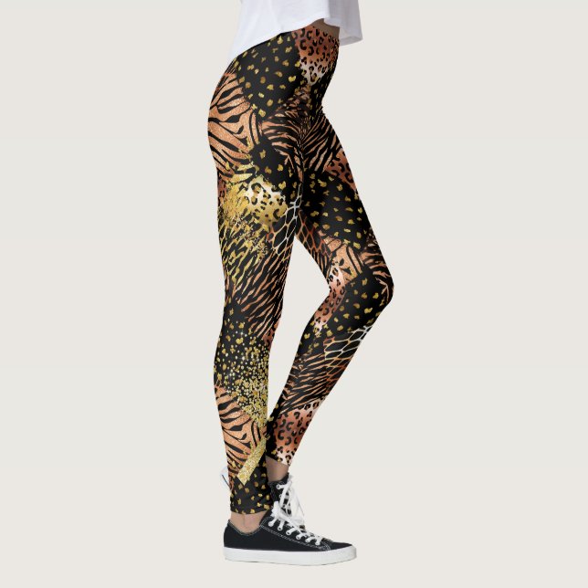 Leopard rose gold copper black animal print chic leggings (Right)