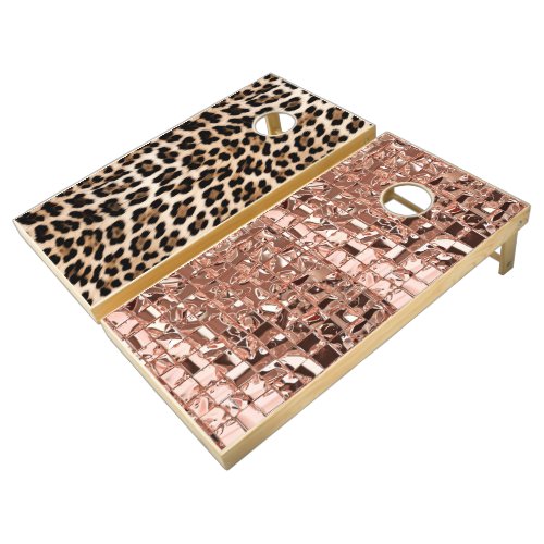 Leopard Rose Gold Glam Cornhole Set