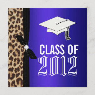 Leopard Royal Blue Graduation Party Invitation