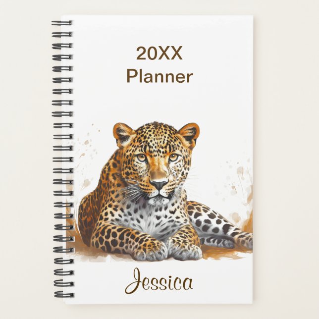 Leopard Safari Animal Portrait Personalized Name Planner (Front)