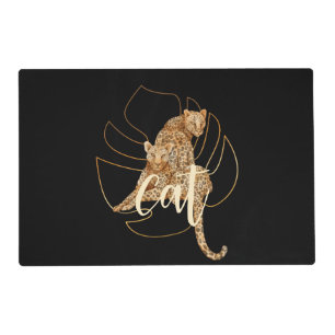 Leopard safari black place mat