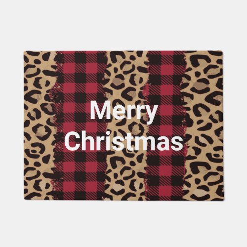Leopard safari Buffalo Plaid Christmas  Doormat
