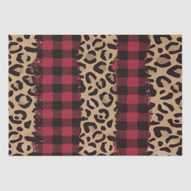 Leopard safari Buffalo Plaid Christmas  Tissue Paper (Front)