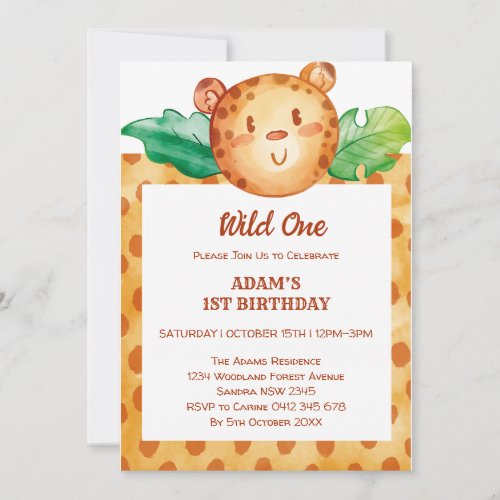 Leopard safari wild one birthday  invitation