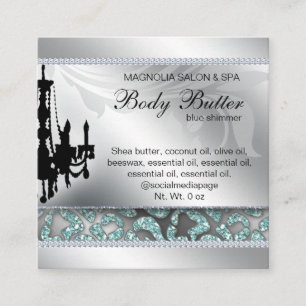 Leopard Salon Silver Blue Chandelier Square Business Card