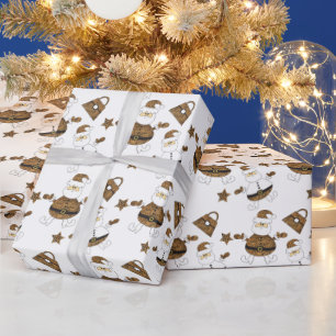 Leopard Santa Purse Star Pattern On White Wrapping Paper