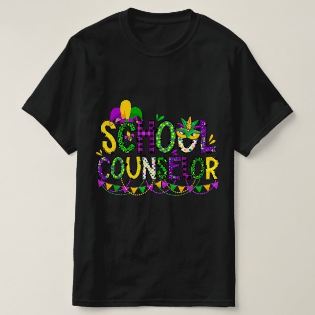 Leopard School Counselor Mardi Gras Fat Bead Tuesd T-Shirt (Design Front)