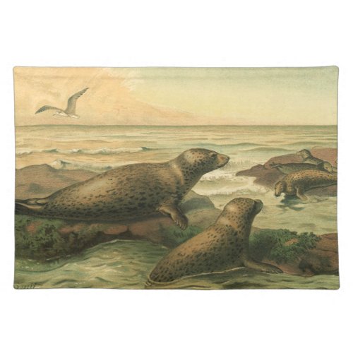 Leopard Seals Vintage Aquatic Animals Marine Life Cloth Placemat