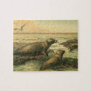 Leopard Seals, Vintage Aquatic Animals Marine Life Jigsaw Puzzle