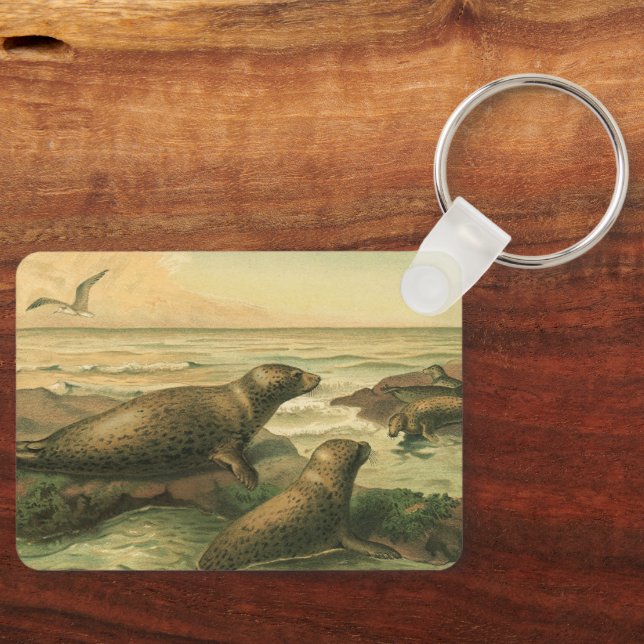 Leopard Seals, Vintage Aquatic Animals Marine Life Keychain (Front)