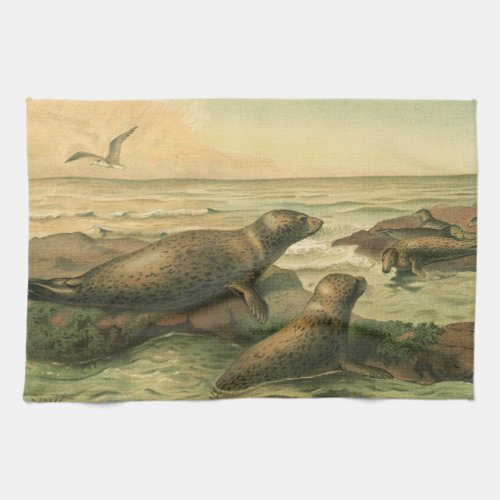 Leopard Seals Vintage Aquatic Animals Marine Life Kitchen Towel