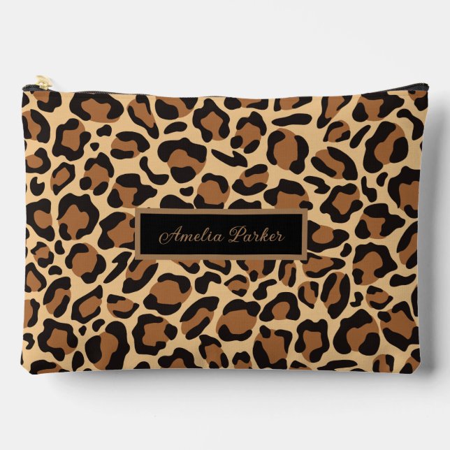 Leopard Seamless Pattern Custom Name  Accessory Pouch (Front)