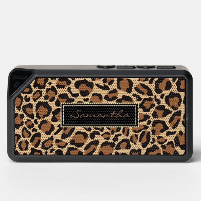 Leopard Seamless Pattern Custom Name Bluetooth Speaker (Front)
